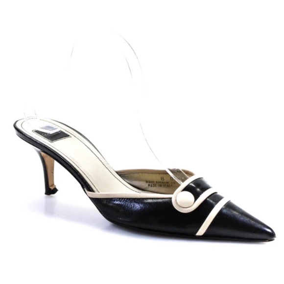 Coach Katalin black & cream leather pointed toe mules with button detail Size 6 - Picture 1 of 13